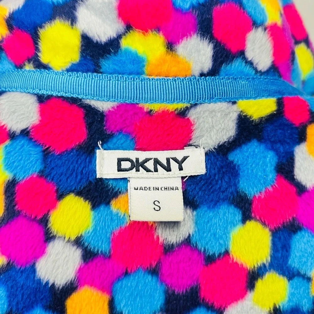 DKNY Multicolor Polka Dot Fleece Button Down Pajama shirt Sz S